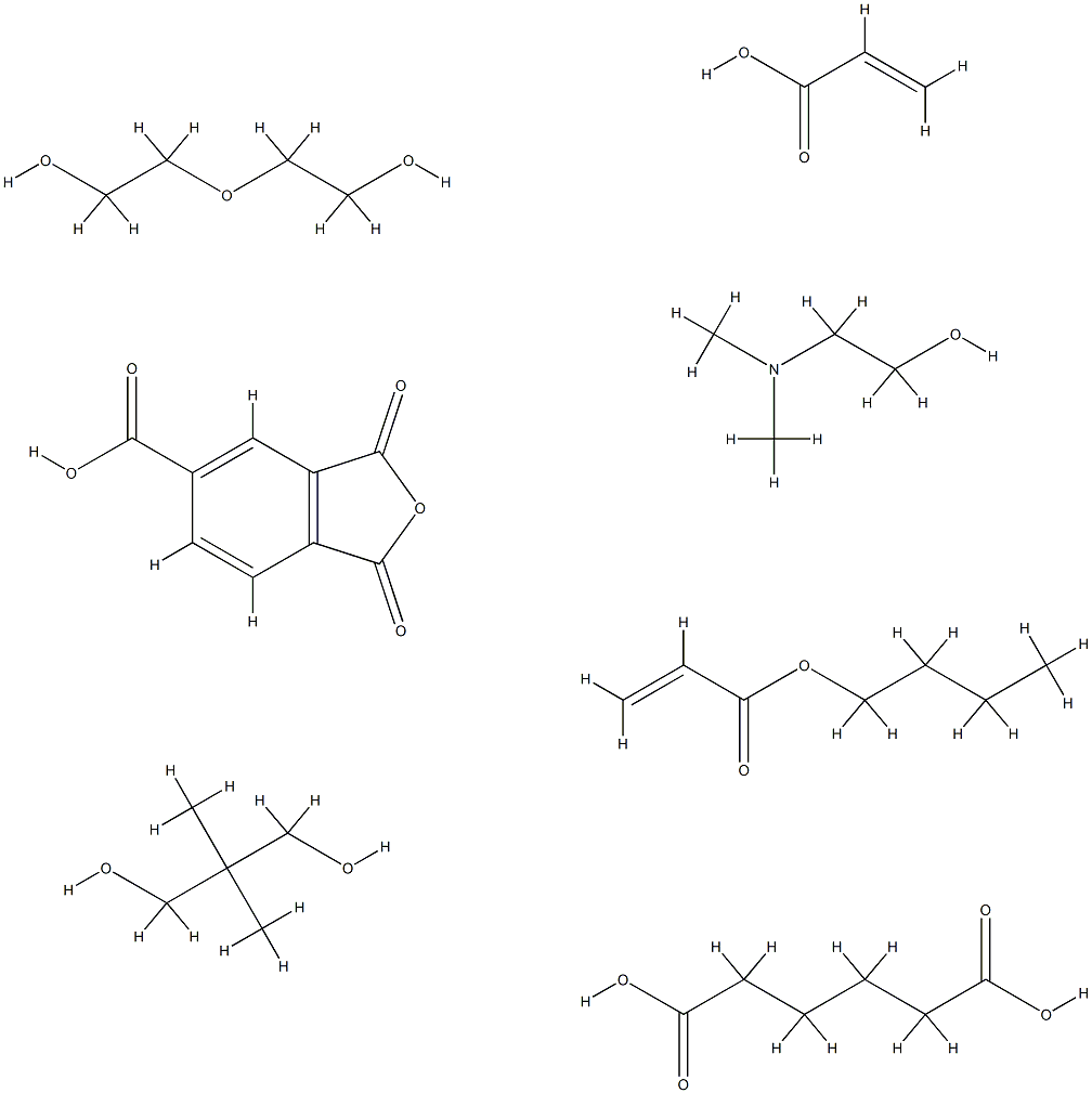 Hexanedioic acid, polymer with butyl 2-propenoate, 1,3-dihydro-1,3-dioxo-5-isobenzofurancarboxylic acid, 2,2-dimethyl-1,3-propanediol, 2,2'-oxybis[ethanol] and 2-propenoic acid, reaction products with 2-(dimethylamino)ethanol,68583-86-8,结构式