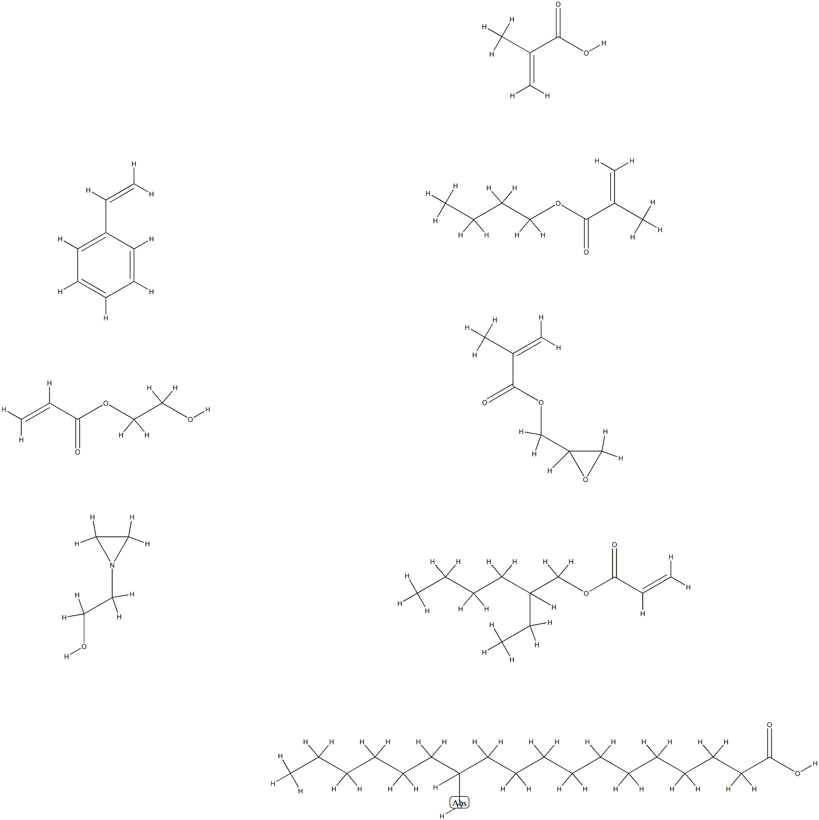 옥타데칸산,12-히드록시-,부틸2-메틸-2-프로페노에이트중합체,에테닐벤젠,2-에틸헥실2-프로페노에이트,2-히드록시에틸2-프로펜에이트,2-메틸-2-프로펜산및옥시라닐메틸2-메틸-2-프로페노에이트,1-아지리딘에탄올-말단