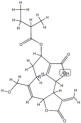 Butanoic acid, 2-methyl-, 2,3,3a,4,8,9,10,12a-octahydro-11-(hydroxymet hyl)-3-methylene-2,6-dioxo-6H-4,7-methenofuro(3,2-c)oxacycloundecin-8- yl ester Struktur
