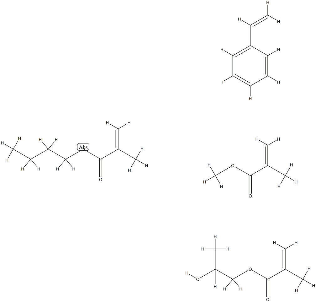 2-甲基-2-丙烯酸丁酯与乙烯基苯、2-甲基-2-丙烯酸甲酯和1,2-丙二醇单(2-甲基-2-丙烯酸酯)的聚合物, 68650-89-5, 结构式