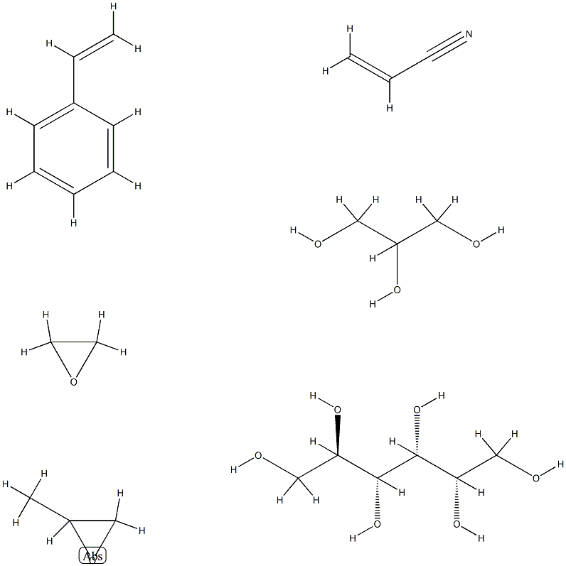 D-Glucitol, polymer with ethenylbenzene, methyloxirane, oxirane, 1,2,3-propanetriol and 2-propenenitrile Struktur