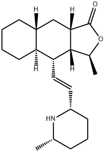 (3S)-4α-[(E)-2-[(2S,6S)-6-Methyl-2-piperidinyl]vinyl]-3aβ,4,4aα,5,6,7,8,8aβ,9,9aβ-decahydro-3-methylnaphtho[2,3-c]furan-1(3H)-one Struktur