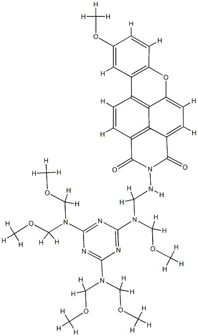 2-[[[[4,6-bis[bis(methoxymethyl)amino]-1,3,5-triazin-2-yl](methoxymethyl)amino]methyl]amino]-9-methoxy-1H-xantheno[2,1,9-def]isoquinoline-1,3(2H)-dione Structure