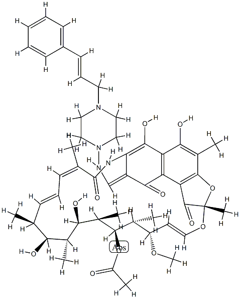 3-[(4-シンナミル-1-ピペラジニル)イミノメチル]リファマイシンSV 化学構造式