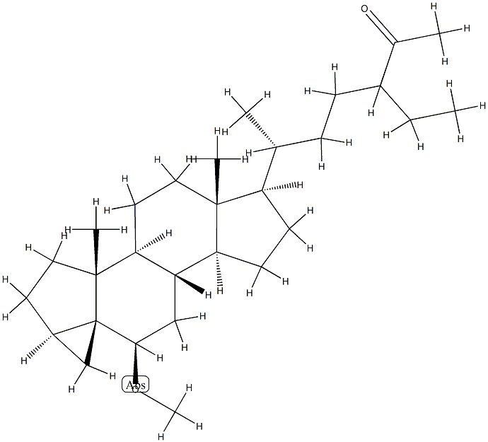 (24ξ)-6β-メトキシ-3α,5-シクロ-27-ノル-5α-スチグマスタン-25-オン 化学構造式