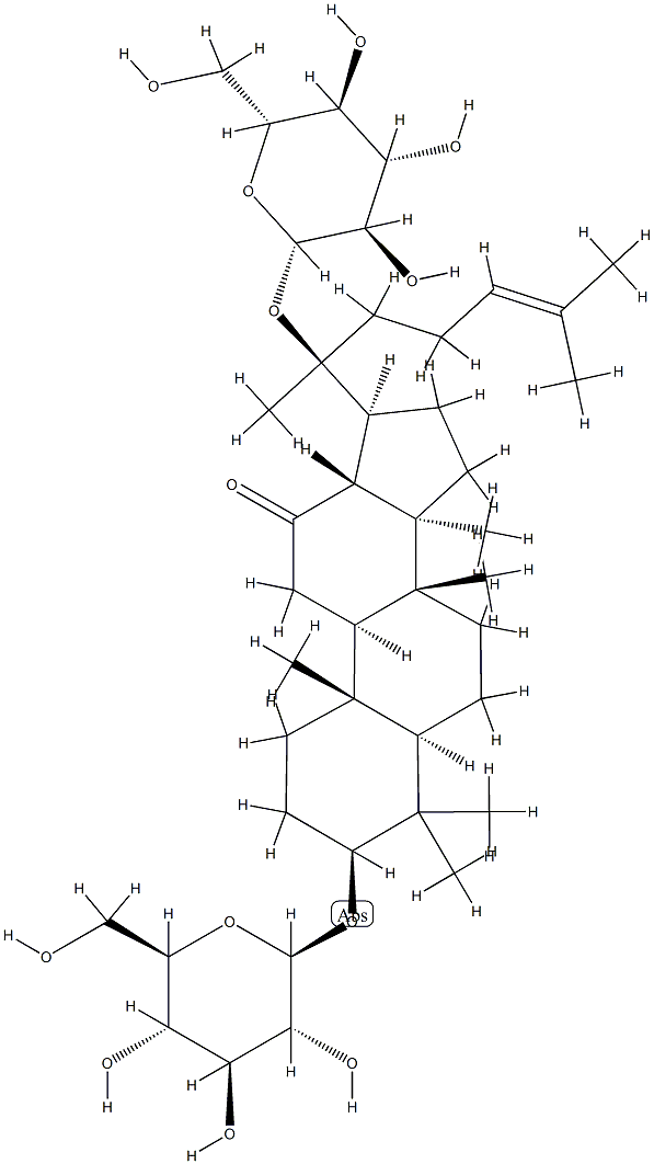 3β,20-ビス(β-D-グルコピラノシルオキシ)-5α-ダンマラ-24-エン-12-オン 化学構造式
