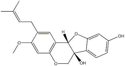 (6aS)-3-メトキシ-2-(3-メチル-2-ブテニル)-6H-ベンゾフロ[3,2-c][1]ベンゾピラン-6aα,9(11aαH)-ジオール 化学構造式