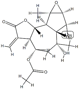 (3aR,6aS)-3aβ,5,6,7aβ,7bβ,8a,8bβ,8cα-Octahydro-4β-acetoxy-6β-hydroxy-6,8aβ-dimethyl-3-methylene-4H-bisoxireno[1,8a:2,3]azuleno[4,5-b]furan-2(3H)-one Struktur