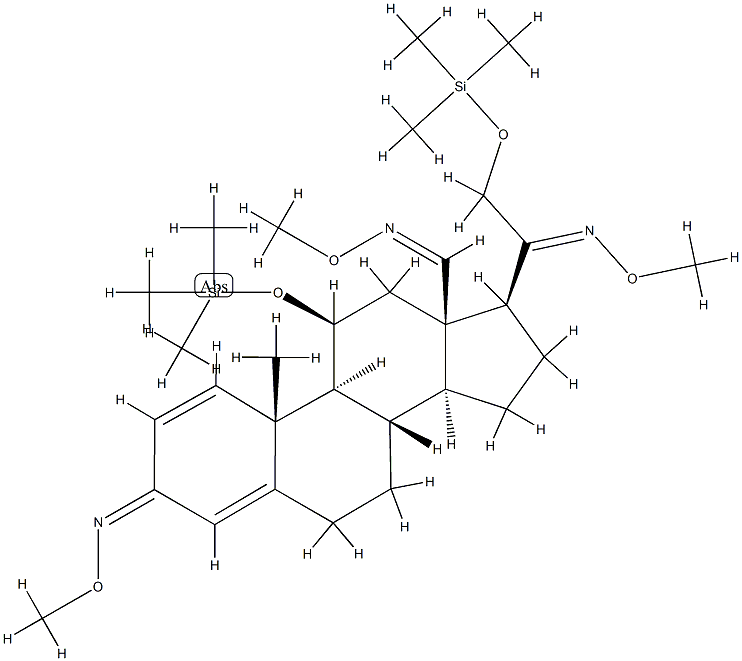 3,20-ビス(メトキシイミノ)-11β,21-ビス(トリメチルシロキシ)プレグナ-1,4-ジエン-18-アールO-メチルオキシム 化学構造式