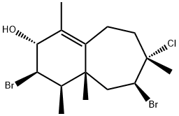 (2R)-1,4α,4aα,7α-テトラメチル-3α,6α-ジブロモ-7-クロロ-3,4,4a,5,6,7,8,9-オクタヒドロ-2H-ベンゾシクロヘプテン-2β-オール 化学構造式