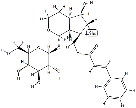 [(1aS,1bα,5aα,6aβ)-Octahydro-6α-hydroxy-1aβ-[[[(E)-1-oxo-3-phenyl-2-propenyl]oxy]methyl]oxireno[4,5]cyclopenta[1,2-c]pyran-2α-yl]β-D-glucopyranoside 结构式