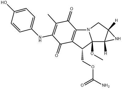 (1aS)-8β-[(アミノカルボニルオキシ)メチル]-1,1aα,2,8,8a,8bα-ヘキサヒドロ-6-(4-ヒドロキシフェニルアミノ)-8aα-メトキシ-5-メチルアジリノ[2',3':3,4]ピロロ[1,2-a]インドール-4,7-ジオン 化学構造式