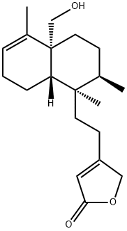 4-[2-[(1R)-1,2,3,4,4a,7,8,8aα-オクタヒドロ-4aβ-ヒドロキシメチル-1,2α,5-トリメチルナフタレン-1α-イル]エチル]フラン-2(5H)-オン 化学構造式