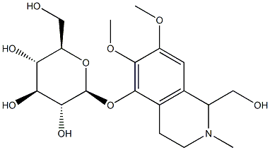 [1,2,3,4-テトラヒドロ-1-ヒドロキシメチル-6,7-ジメトキシ-2-メチルイソキノリン-5-イル]β-D-グルコピラノシド 化学構造式