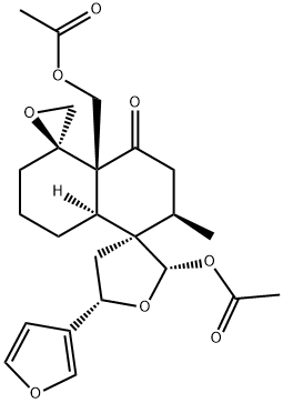 (2S,3R,5S,5'R)-2-アセトキシ-4'aα-アセトキシメチル-5-(3-フリル)-2',3',4,5,6',7',8',8'aβ-オクタヒドロ-2'α-メチルジスピロ[フラン-3(2H),1'(5'H)-ナフタレン-5',2''-オキシラン]-4'(4'aH)-オン 化学構造式