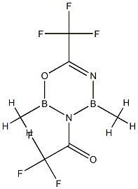3,4-Dihydro-2,4-dimethyl-3-trifluoroacetyl-6-trifluoromethyl-2H-1,3,5,2,4-oxadiazadiborine Struktur