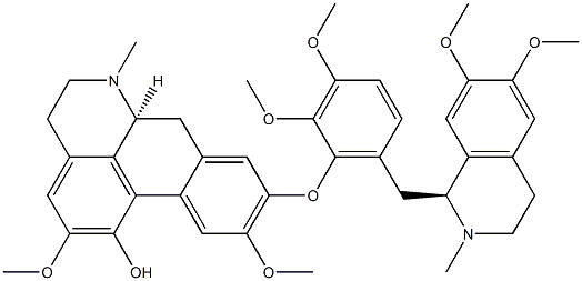 (6aS)-9-[2,3-ジメトキシ-6-[[(1S)-1,2,3,4-テトラヒドロ-6,7-ジメトキシ-2-メチルイソキノリン-1-イル]メチル]フェノキシ]-5,6,6a,7-テトラヒドロ-2,10-ジメトキシ-6-メチル-4H-ジベンゾ[de,g]キノリン-1-オール 化学構造式