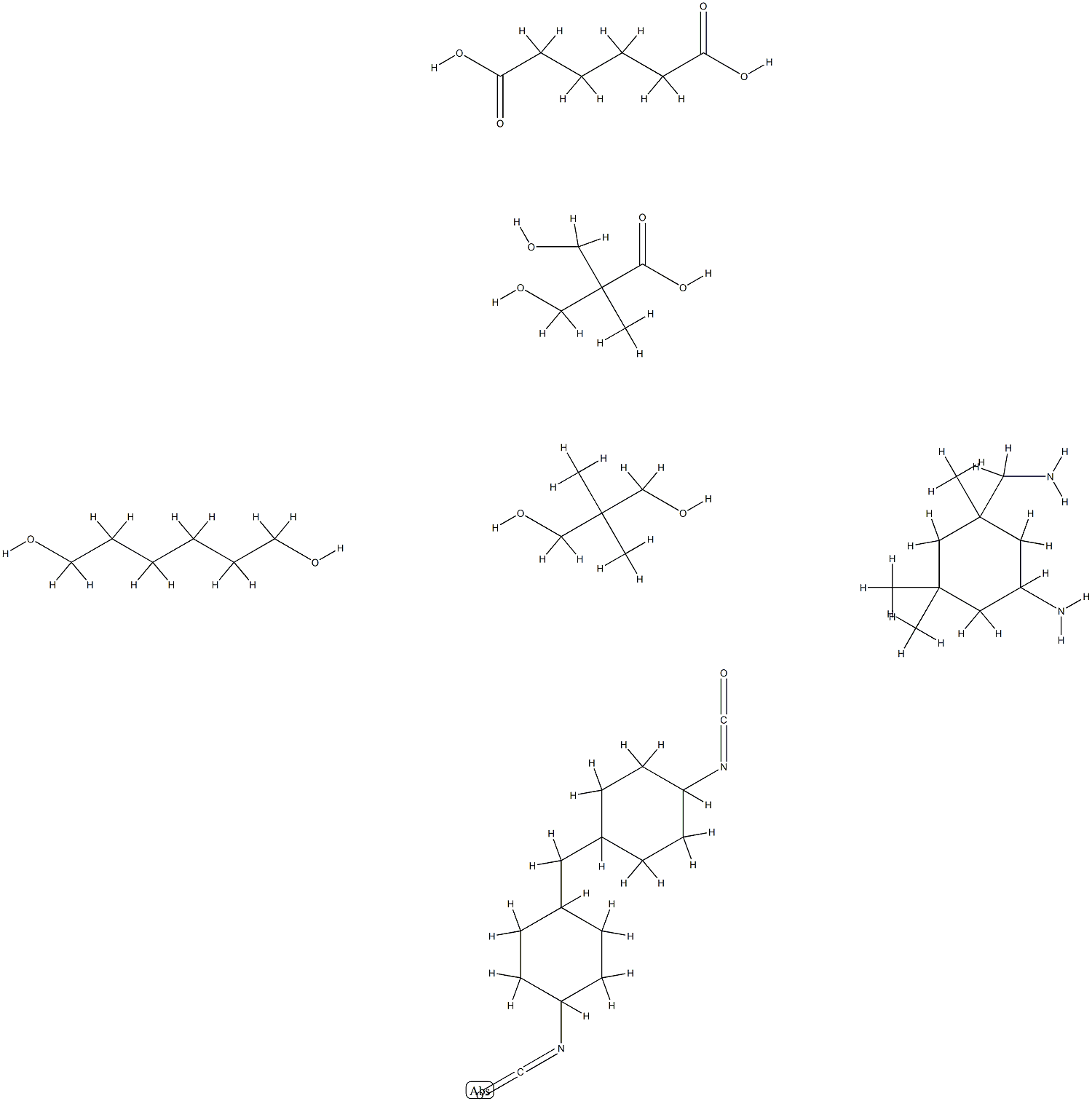 Hexanedioic acid, polymer with 5-amino-1,3,3-trimethylcyclohexanemethanamine, 2,2-dimethyl-1,3-propanediol, 1,6-hexanediol, 3-hydroxy-2-(hydroxymethyl)-2-methylpropanoic acid and 1,1-methylenebis4-isocyanatocyclohexane|己二酸与5-氨基-1,3,3-三甲基环己烷甲胺、2,2-二甲基-1,3-丙二醇、1,6-己二醇、3-羟基-2-(羟甲基)-2-甲基丙酸和1,1'-亚甲基双(4-异氰酸基环己烷)的聚合物(9CI)