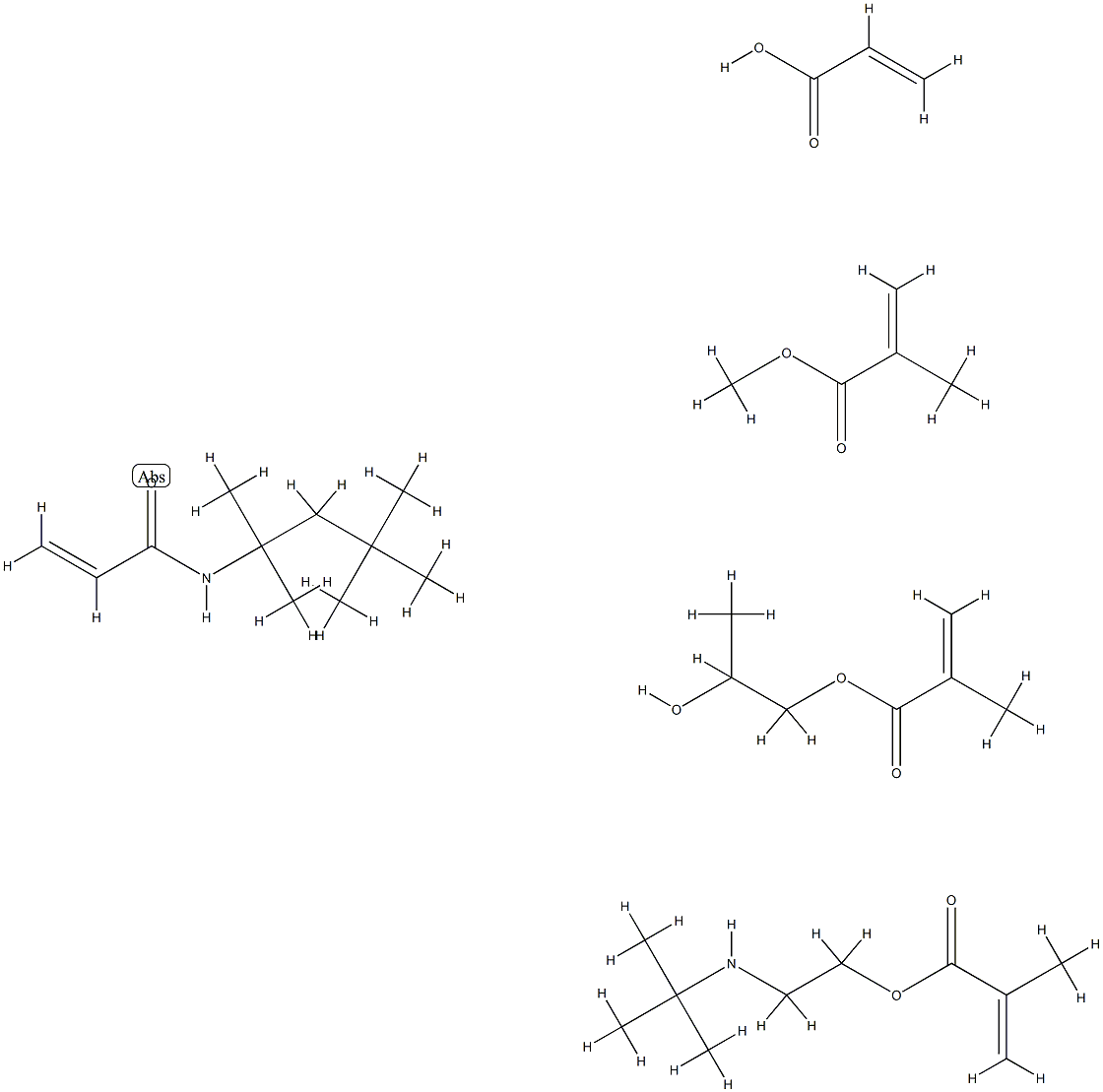 辛基丙烯酰胺/丙烯酸(酯)类/甲基丙烯酸丁氨基乙酯共聚物, 70801-07-9, 结构式