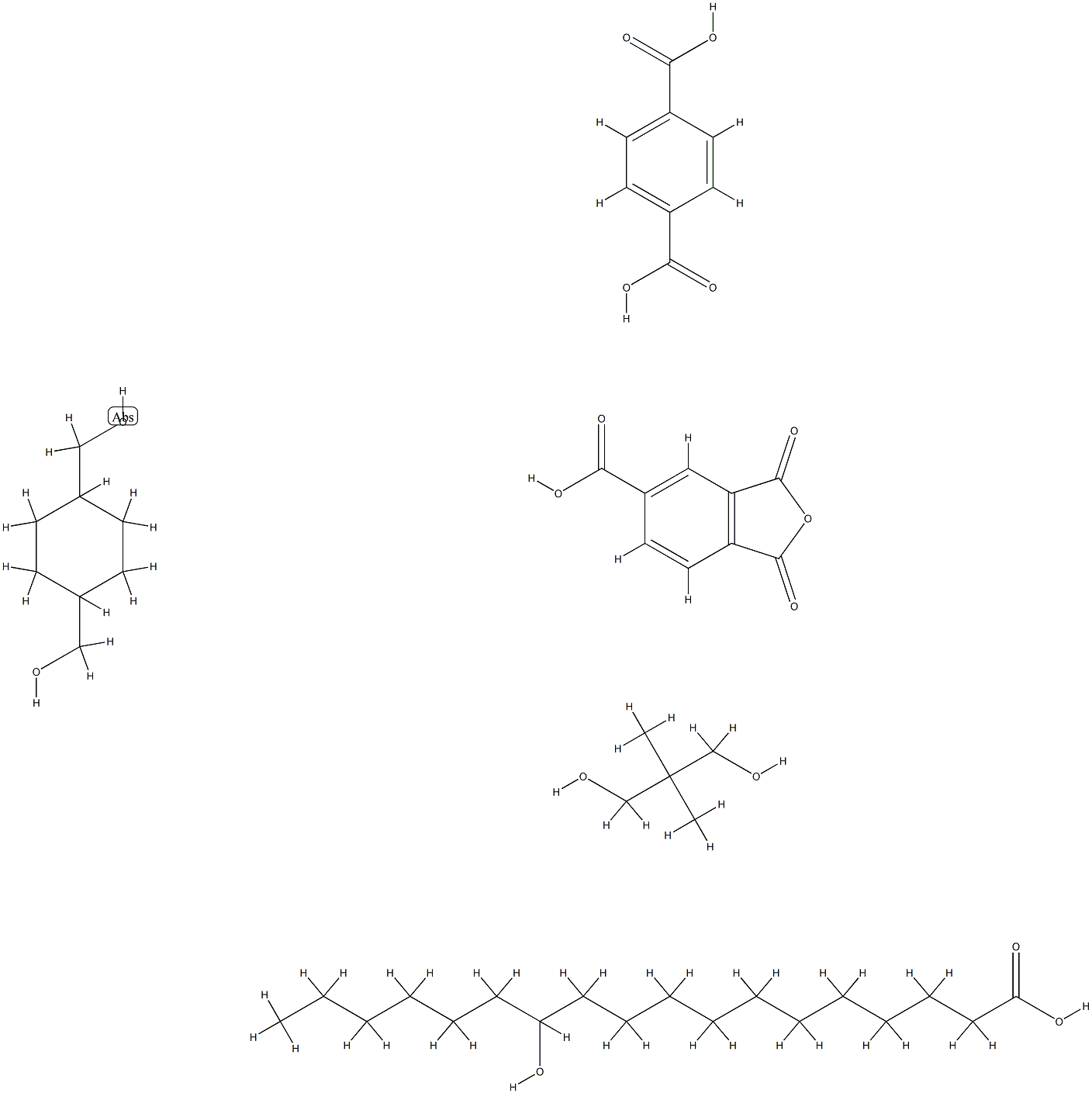 1,4-Benzenedicarboxylic acid, polymer with 1,4-cyclohexanedimethanol, 1,3-dihydro-1,3-dioxo-5-isobenzofurancarboxylic acid, 2,2-dimethyl-1,3-propanediol and 12-hydroxyoctadecanoic acid Struktur