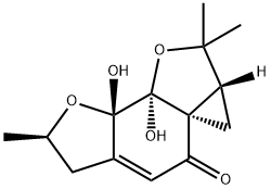 (2aR,3aS)-2aβ,3,6,7,8a,8b-Hexahydro-8aβ,8bα-dihydroxy-2,2,7β-trimethyl-2H,4H-cyclopropa[c]benzo[2,1-b:3,4-b']difuran-4-one Struktur
