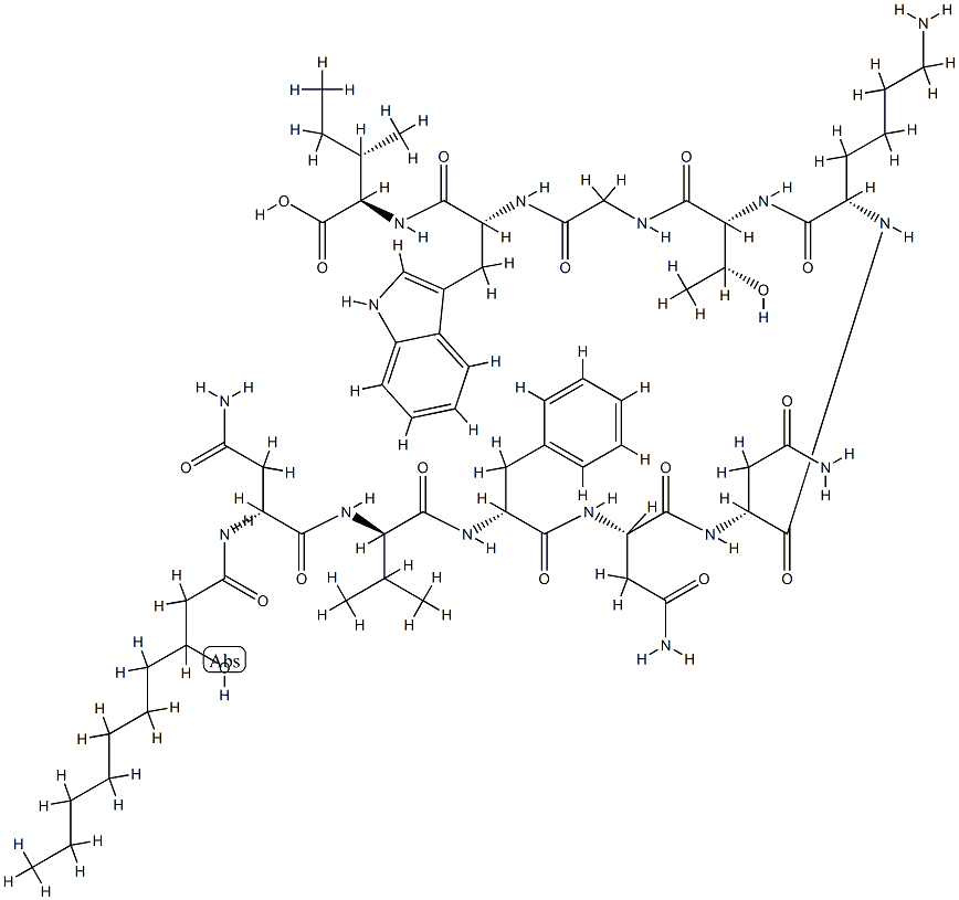N2-(3-Hydroxy-1-oxodecyl)-D-Asn-D-Val-D-Phe-L-Asn-D-Asn-L-Lys-D-aThr-Gly-D-Trp-D-aIle-OH Structure