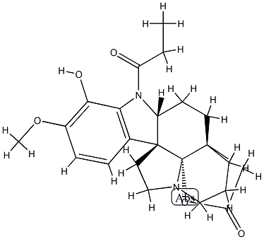 17,19-Dihydroxy-16-methoxy-1-(1-oxopropyl)aspidospermidin-21-oic acid γ-lactone Struktur