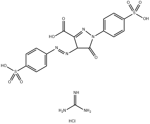 1H-Pyrazole-3-carboxylic acid, 4,5-dihydro-5-oxo-1-(4-sulfophenyl)-4-[(4-sulfophenyl)azo]-, reaction products with guanidine hydrochloride N,N'-bis(mixed Ph, tolyl and xylyl) derivs. Structure