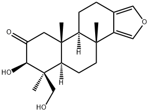 3β-ヒドロキシ-4β-(ヒドロキシメチル)-4,8-ジメチル-18-ノル-16-オキサ-5α-アンドロスタ-13(17),14-ジエン-2-オン 化学構造式