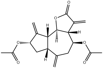 (3aR)-4β,8α-Diacetoxy-3aβ,4,5,6,6aβ,7,8,9,9aβ,9bα-decahydro-3,6,9-trismethyleneazuleno[4,5-b]furan-2(3H)-one Structure