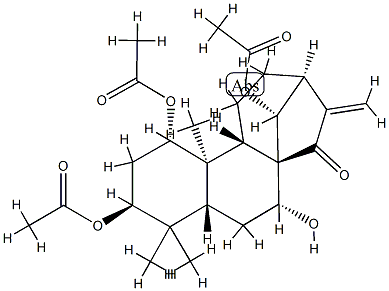 (14R)-1α,3β,14-トリアセトキシ-7α-ヒドロキシカウラ-16-エン-15-オン 化学構造式