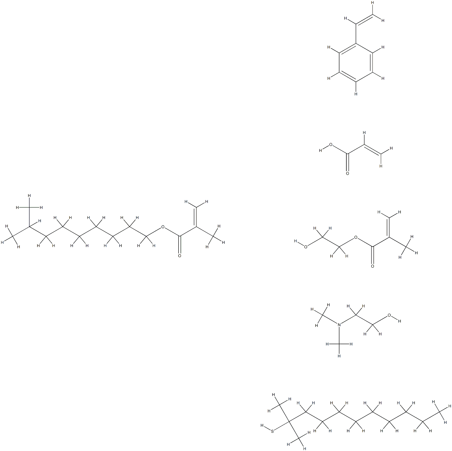 2-Propenoic acid, 2-methyl-, 2-hydroxyethyl ester, telomer with tert-dodecanethiol, ethenylbenzene, isodecyl 2-methyl-2-propenoate and 2-propenoic acid, compd. with 2-(dimethylamino)ethanol Structure