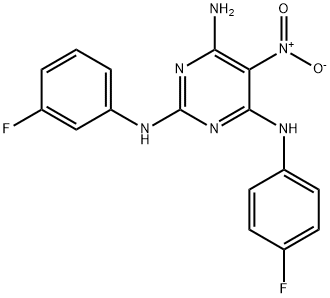 N~2~-(3-fluorophenyl)-N~4~-(4-fluorophenyl)-5-nitropyrimidine-2,4,6-triamine,714942-83-3,结构式