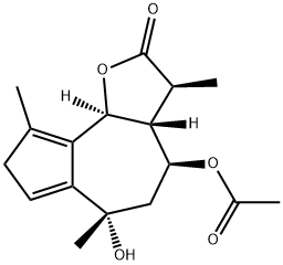 (3S)-4β-アセトキシ-6β-ヒドロキシ-3,6,9-トリメチル-3aβ,4,5,6,8,9bα-ヘキサヒドロアズレノ[4,5-b]フラン-2(3H)-オン 化学構造式