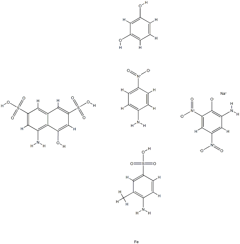 Iron, complexes with diazotized 2-amino-4,6-dinitrophenol monosodium salt coupled with diazotized 4-amino-5-hydroxy-2,7-naphthalenedisulfonic acid, diazotized 4-amino-3-methylbenzenesulfonic acid, diazotized 4-nitrobenzenamine and resorcinol Struktur