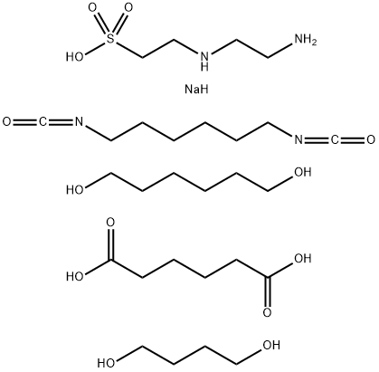 Hexanedioic acid, polymer with 2-[2-aminoethyl) amino] ethanesulfonic acid monosodium salt, 1,4-butanediol, 1,6-diisocyanatohexane and 1,6-hexanediol 化学構造式