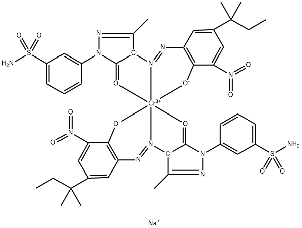 sodium bis[3-[4-[[5-tert-butyl-2-hydroxy-3-nitrophenyl]azo]-4,5-dihydro-3-methyl-5-oxo-1H-pyrazol-1-yl]benzene-1-sulphonamidato(2-)]chromate(1-) Struktur