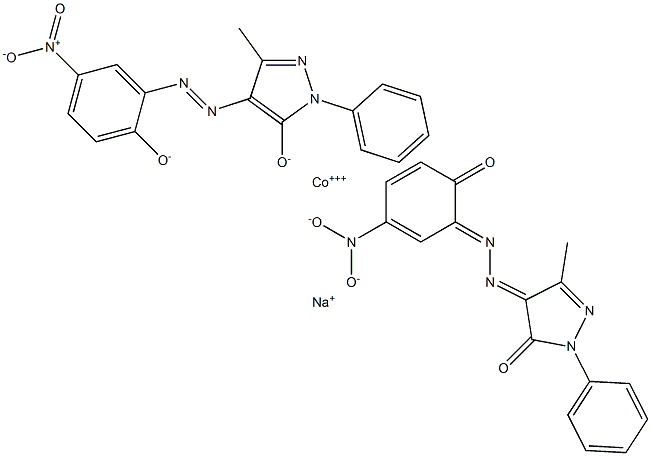 sodium bis[2,4-dihydro-4-[(2-hydroxy-5-nitrophenyl)azo]-5-methyl-2-phenyl-3H-pyrazol-3-onato(2-)]cobaltate(1-) Struktur