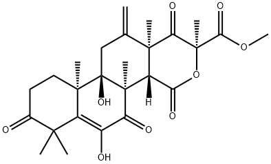 6,9-ジヒドロキシ-4,4,8,17-テトラメチル-12-メチレン-3,7,15,17a-テトラオキソ-D-ホモ-16-オキサアンドロスタ-5-エン-17α-カルボン酸メチル 化学構造式