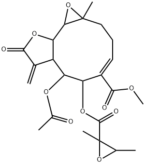 7-Acetoxy-6-[[(2,3-dimethyloxiran-2-yl)carbonyl]oxy]-1a,2,3,6,7,7a,8,9,10a,10b-decahydro-1a-methyl-8-methylene-9-oxooxireno[9,10]cyclodeca[1,2-b]furan-5-carboxylic acid methyl ester Structure
