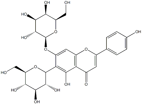 4',5-ジヒドロキシ-6-β-D-グルコピラノシル-7-(β-D-ガラクトピラノシルオキシ)フラボン 化学構造式