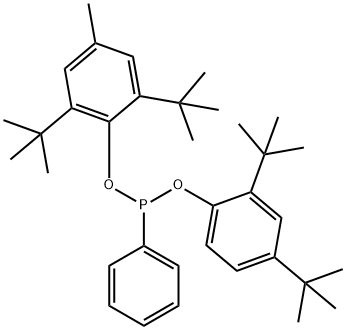 Phenylphosphonous acid 2,6-bis(1,1-dimethylethyl)-4-methylphenyl=2,4-bis(1,1-dimethylethyl)phenyl ester Struktur