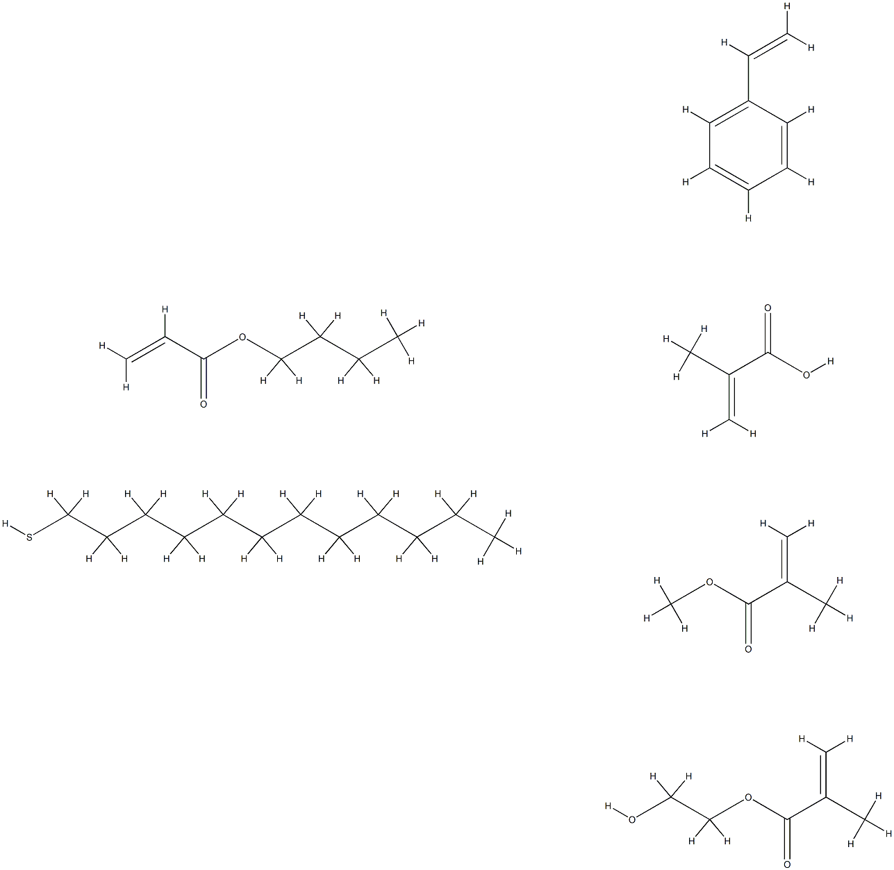 2-Propenoic acid, 2-methyl-, telomer with butyl 2-propenoate, 1-dodecanethiol, ethenylbenzene, 2-hydroxyethyl 2-methyl-2-propenoate and methyl 2-methyl-2-propenoate Structure