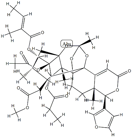 14,15-Didehydrophragmalin 2-acetate 3-[(E)-2-methyl-2-butenoate]30-propanoate Structure