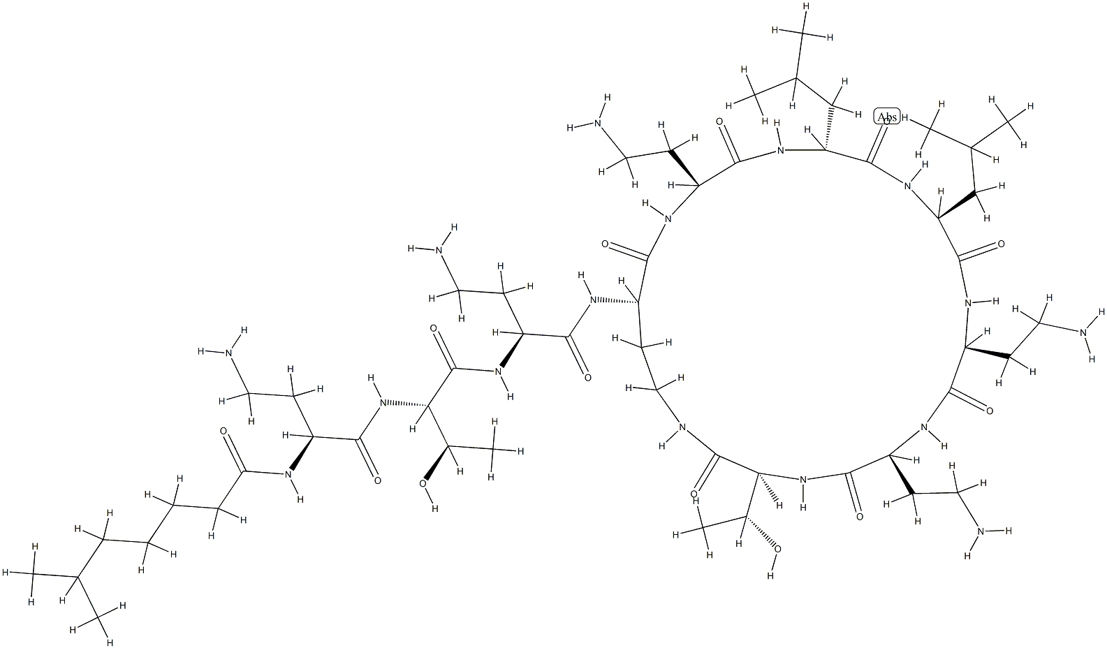 N2-(6-メチル-1-オキソヘプチル-L-A2bu-L-Thr-L-A2bu-)シクロ(L-A2bu*-L-A2bu-D-Leu-L-Leu-L-A2bu-L-A2bu-L-Thr-) 化学構造式