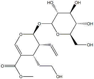 (2S)-3α-エテニル-2β-(β-D-グルコピラノシルオキシ)-3,4-ジヒドロ-4α-(2-ヒドロキシエチル)-2H-ピラン-5-カルボン酸メチル 化学構造式