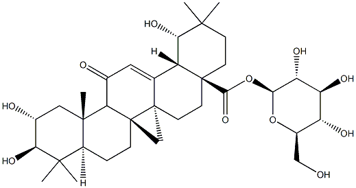 2α,3β,19α-Trihydroxy-11-oxoolean-12-en-28-oic acid [β-D-glucopyranosyl] ester 结构式