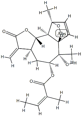 (Z)-2-Methyl-2-butenoic acid [(3aS,9aS,9bS)-2,3,3a,5,6,9,9a,9b-octahydro-6β-hydroxy-6,9-dimethyl-3-methylene-2-oxo-4H-6aβ,9β-ethenofuro[2',3':3,4]cyclohepta[1,2-c][1,2]dioxol-5β-yl] ester Struktur