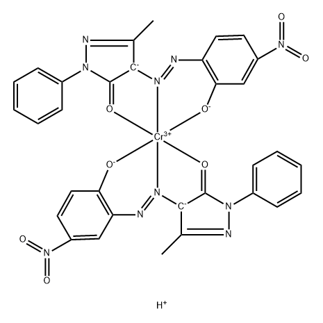hydrogen [2,4-dihydro-4-[(2-hydroxy-4-nitrophenyl)azo]-5-methyl-2-phenyl-3H-pyrazol-3-onato(2-)][2,4-dihydro-4-[(2-hydroxy-5-nitrophenyl)azo]-5-methyl-2-phenyl-3H-pyrazol-3-onato(2-)]chromate(1-) Struktur