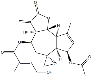 (Z)-4-Hydroxy-2-methyl-2-butenoic acid [(3aR,6R)-7α-acetoxy-3,3aβ,4,5,6aβ,7,9aβ,9bα-octahydro-9-methyl-3-methylene-2-oxospiro[azuleno[4,5-b]furan-6(2H),2'-oxiran]-4α-yl] ester Structure